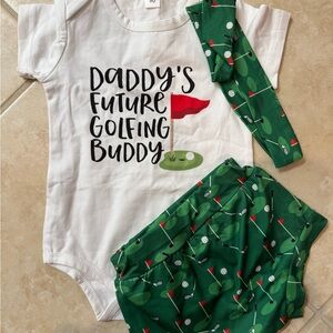 Golf-Themed Baby Outfit Set - Green and White - 6-9 months